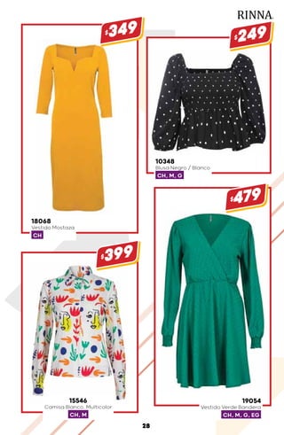 10348
Blusa Negro / Blanco
CH, M, G
$249
19054
Vestido Verde Bandera
CH, M, G, EG
$479
15546
Camisa Blanco, Multicolor
CH, M
$399
18068
Vestido Mostaza
CH
$349
28
 