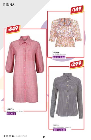 109379
Blusón Blanco, Rosa
CH, M, G
$449
130136
Blusa Multicolor
CH, M, G, EG
$149
11332
Blusón Negro, Blanco
CH, M, G, EG
$299
31
 