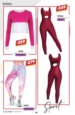 11058
Sudadera Fiusha, Ivory
CH, M, G, EG
$329
19902
Pants Multicolor
CH, M, G, EG
$279
109346
Palazzo Borgoña
M, G, EG
$349
57
Sport
 