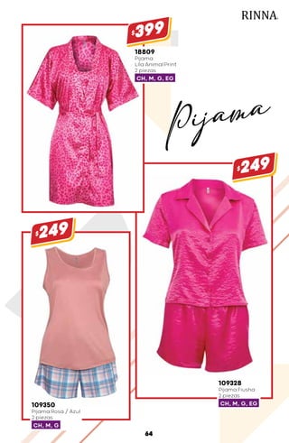 109328
Pijama Fiusha
2 piezas
CH, M, G, EG
$249
109350
Pijama Rosa / Azul
2 piezas
CH, M, G
$249
18809
Pijama
Lila Animal Print
2 piezas
CH, M, G, EG
$399
64
Pijama
 