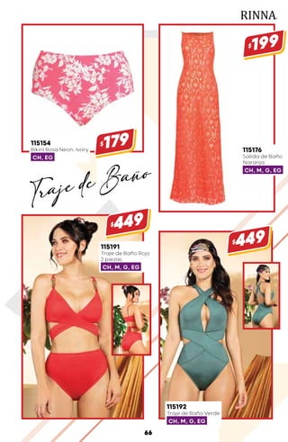 115154
Bikini Rosa Neon, Ivory
CH, EG
$179
115191
Traje de Baño Rojo
2 piezas
CH, M, G, EG
$449
115192
Traje de Baño Verde
CH, M, G, EG
$449
115176
Salida de Baño
Naranja
CH, M, G, EG
$199
66
Traje de Baño
 