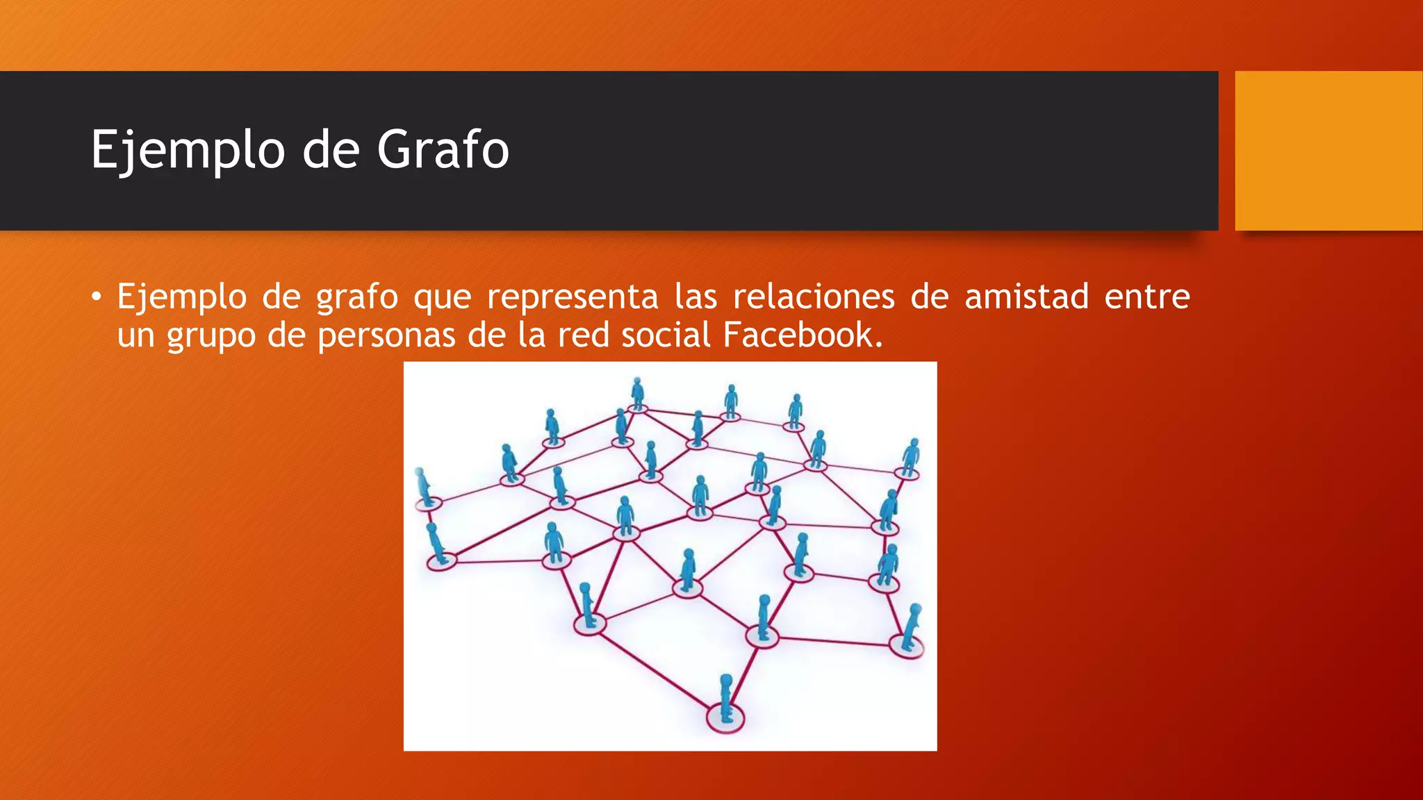 Ejemplo de Grafo
• Ejemplo de grafo que representa las relaciones de amistad entre
un grupo de personas de la red social Facebook.
 