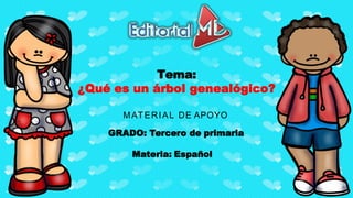Tema:
¿Qué es un árbol genealógico?
MATERIAL DE APOYO
GRADO: Tercero de primaria
Materia: Español
 