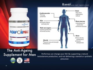 13 
Performax can change your life! By supporting a natural 
testosterone production, and not delivering a steroid or synthetic 
precursor. 
 