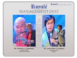 5 
Mr. Ricardo S. Castañeda 
Founder & CEO 
Chairman of the Board 
Mr. Juluis Allan G. Nolasco 
President & COO 
Director 
 