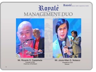 5
Mr. Ricardo S. Castañeda
Founder & CEO
Chairman of the Board
Mr. Juluis Allan G. Nolasco
President & COO
Director
 
