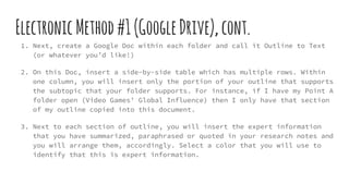 Electronic Method#1(GoogleDrive),cont.
1. Next, create a Google Doc within each folder and call it Outline to Text
(or wha...
