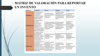 MATRIZ DE VALORACIÓN PARA REPORTAR
UN INVENTO
 