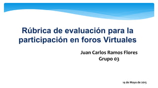 Rúbrica de evaluación para la
participación en foros Virtuales
Juan Carlos Ramos Flores
Grupo 03
14 de Mayo de 2015
 