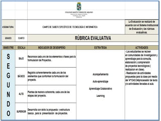Rúbrica evaluativa de cuarto
