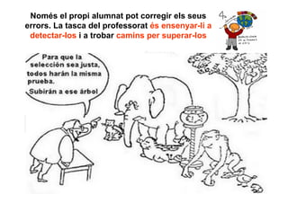 Només el propi alumnat pot corregir els seus
errors. La tasca del professorat és ensenyar-li a
 detectar-los i a trobar camins per superar-los
 