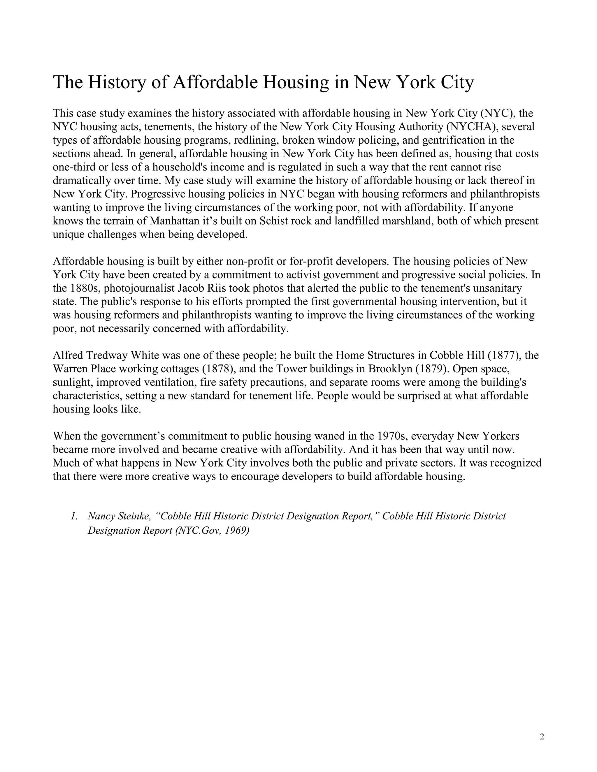 The History Of Affordable Housing in New York City | PDF