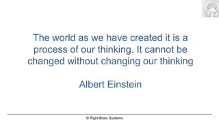 The world as we have created it is a
 process of our thinking. It cannot be
changed without changing our thinking

           Albert Einstein


             © Right Brain Systems
 