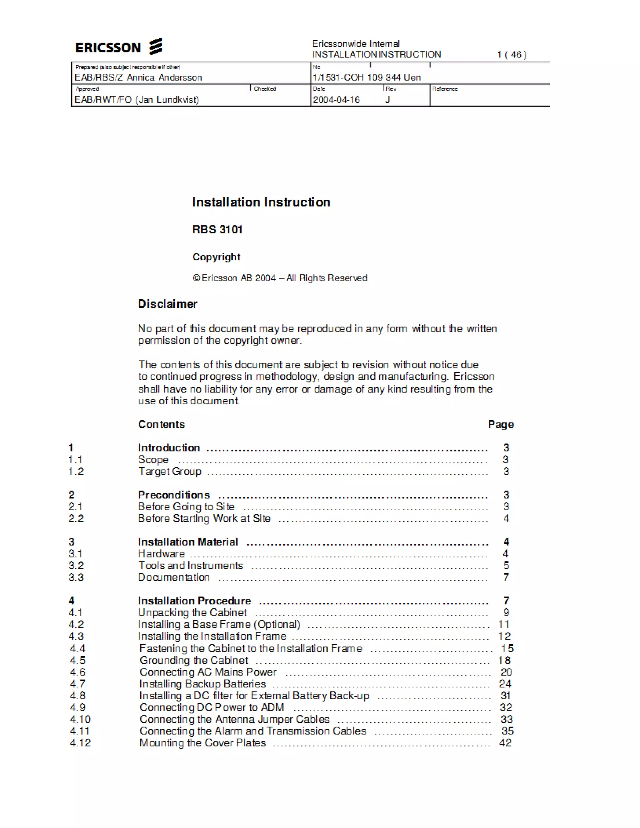 Rbs Check List.pdf Rbs3101 instaallation instruction | DOC