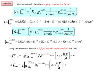 ExampleWe can now calculate the stopping cross section factorsUsing the molecular density  N Al2O3=2.35x1022 molecules/cm3we find: