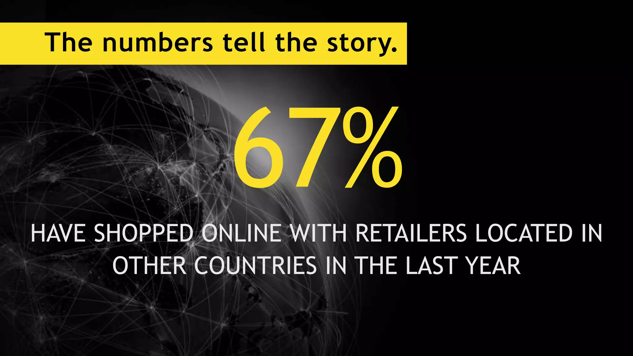 The numbers tell the story.
67%HAVE SHOPPED ONLINE WITH RETAILERS LOCATED IN
OTHER COUNTRIES IN THE LAST YEAR
 