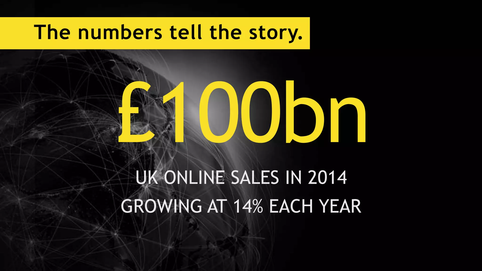 The numbers tell the story.
£100bnUK ONLINE SALES IN 2014
GROWING AT 14% EACH YEAR
 