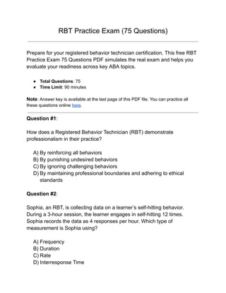RBT Practice Exam: 75 BACB-Style Practice Questions | PDF