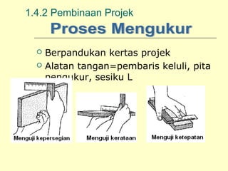 1.4.2 Pembinaan Projek




Berpandukan kertas projek
Alatan tangan=pembaris keluli, pita
pengukur, sesiku L

 