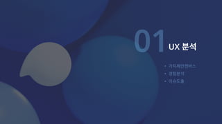 UX분석
가치제안캔버스
경험분
이슈도출  


01
 