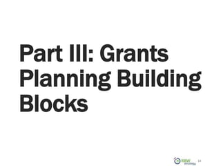Part III: Grants
Planning Building
Blocks
14
 