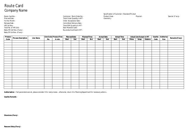 route card template rout card format route card template rout card format