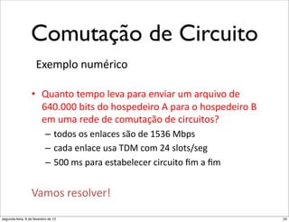Comutação de Circuito
                      bF'?80+",:?E)4.+"

                   •  z:(,5+"5'?8+"0'6("8()("',64()":?"()G:46+"3'"
                      ZW$1$$$"I45*"3+"D+*8'3'4)+"X"8()("+"D+*8'3'4)+"T"
                      '?":?(")'3'"3'".+?:5(=>+"3'".4).:45+*H"
                            –  5+3+*"+*"',0(.'*"*>+"3'"%YQZ"nI8*"
                            –  .(3("',0(.'":*("2on".+?"#W"*0+5*N*'C"
                            –  Y$$"?*"8()("'*5(I'0'.')".4).:45+"U?"("U?"


                   e(?+*")'*+06'){"
segunda-feira, 6 de fevereiro de 12                                        24
 