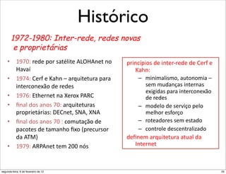 Histórico
       1972-1980: Inter-rede, redes novas
        e proprietárias
    •  %m[$;")'3'"8+)"*(5E045'"XpS/X,'5",+"    8)4,.984+*"3'"4,5')f)'3'"3'"7')A"'"
       /(6(9"                                     Ç(D,;"
    •  %m[W;"7')A"'"Ç(D,"É"()G:45'5:)("8()("       –  ?4,4?(04*?+K"(:5+,+?4("É"
       4,5').+,'F>+"3'")'3'*"                          *'?"?:3(,=(*"4,5'),(*"
                                                       'F4C43(*"8()("4,5').+,'F>+"
    •  %m[Z;"b5D'),'5",("u')+F"&XR7"                   3'")'3'*"
    •  U,(0"3+*"(,+*"[$;"()G:45'5:)(*"             –  ?+3'0+"3'"*')64=+"8'0+"
       8)+8)4'5)4(*;"ob7,'5K"_VXK"uVX"                ?'0D+)"'*A+)=+"
    •  U,(0"3+*"(,+*"[$";".+?:5(=>+"3'"            –  )+5'(3+)'*"*'?"'*5(3+"
       8(.+5'*"3'"5(?(,D+"UF+"i8)'.:)*+)"          –  .+,5)+0'"3'*.',5)(04O(3+"
       3("X2nj"                                3'U,'?"()G:45'5:)("(5:(0"3("
    •  %m[m;"XR&X,'5"5'?"#$$",P*"                 <,5'),'5"



segunda-feira, 6 de fevereiro de 12                                                  55
 