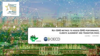 KEY GHG METRICS TO ASSESS GHG PERFORMANCE,
CLIMATE ALIGNMENT AND TRANSITION RISKS
Julia Wein 22/02/2023
 