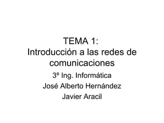 TEMA 1:  Introducción a las redes de comunicaciones 3º Ing. Informática José Alberto Hernández Javier Aracil 