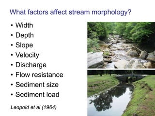 Research ToolMorphologic Stream Classification SystemsSchumm (1977)Alluvial channelsMeandering, straight, braidedType related to channel stability & sediment transportMontgomery & Buffington (1993)Alluvial, colluvial, bedrock channelsChannel response related to sediment inputs6 classes of alluvial channels: cascade, step-pool, plane-bed, riffle-pool, regime, and braidedRosgen (1994)www.wildlandhydrology.com
