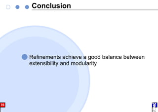 Conclusion
Refinements achieve a good balance between
extensibility and modularity
76 77
 