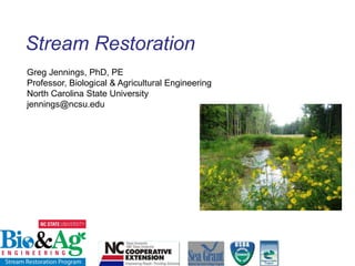 Stream Restoration Greg Jennings, PhD, PE Professor, Biological & Agricultural Engineering North Carolina State University jennings@ncsu.edu 