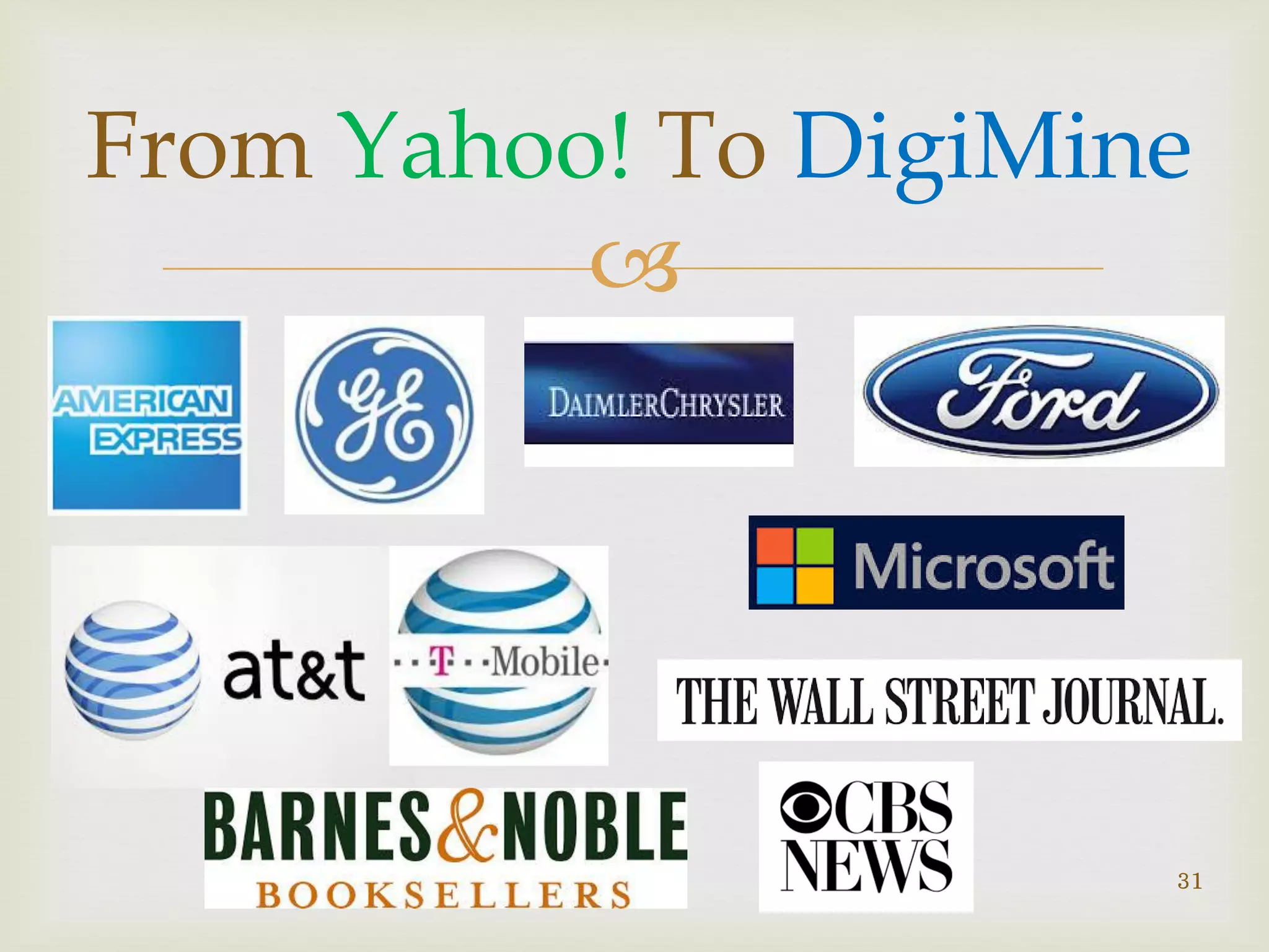 
From Yahoo! To DigiMine
31
 