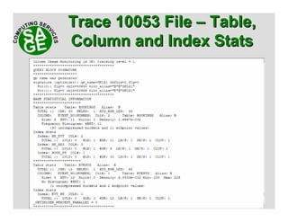 www.sagecomputing.com.auwww.sagecomputing.com.au
Trace 10053 FileTrace 10053 File –– Table,Table,
Column and Index StatsColumn and Index Stats
 