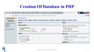 Creation Of Database in PHP
Walchand Institute of Technology, Solapur 17
 