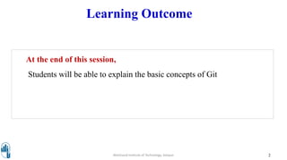 Learning Outcome
2Walchand Institute of Technology, Solapur
At the end of this session,
Students will be able to explain the basic concepts of Git
 
