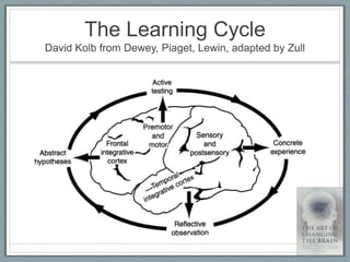 The Learning Cycle
David Kolb from Dewey, Piaget, Lewin, adapted by Zull
 