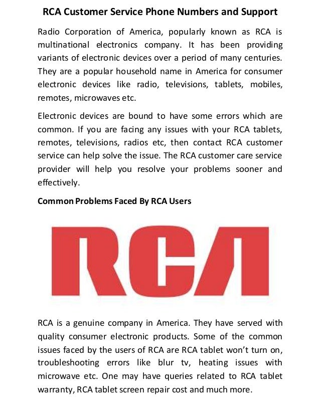 Rca customer service phone numbers and support