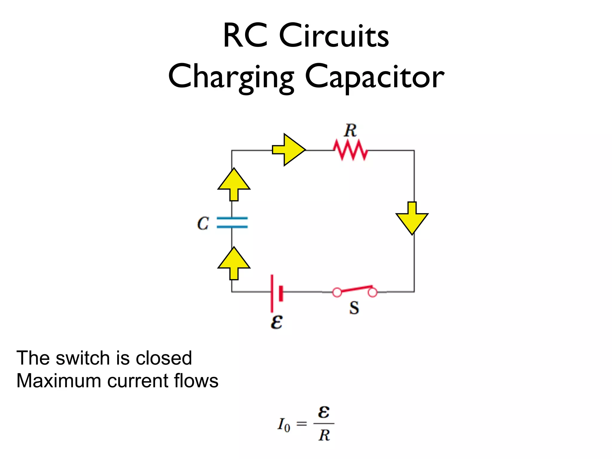 RC Circuits
               Charging Capacitor




The switch is closed
Maximum current flows
 