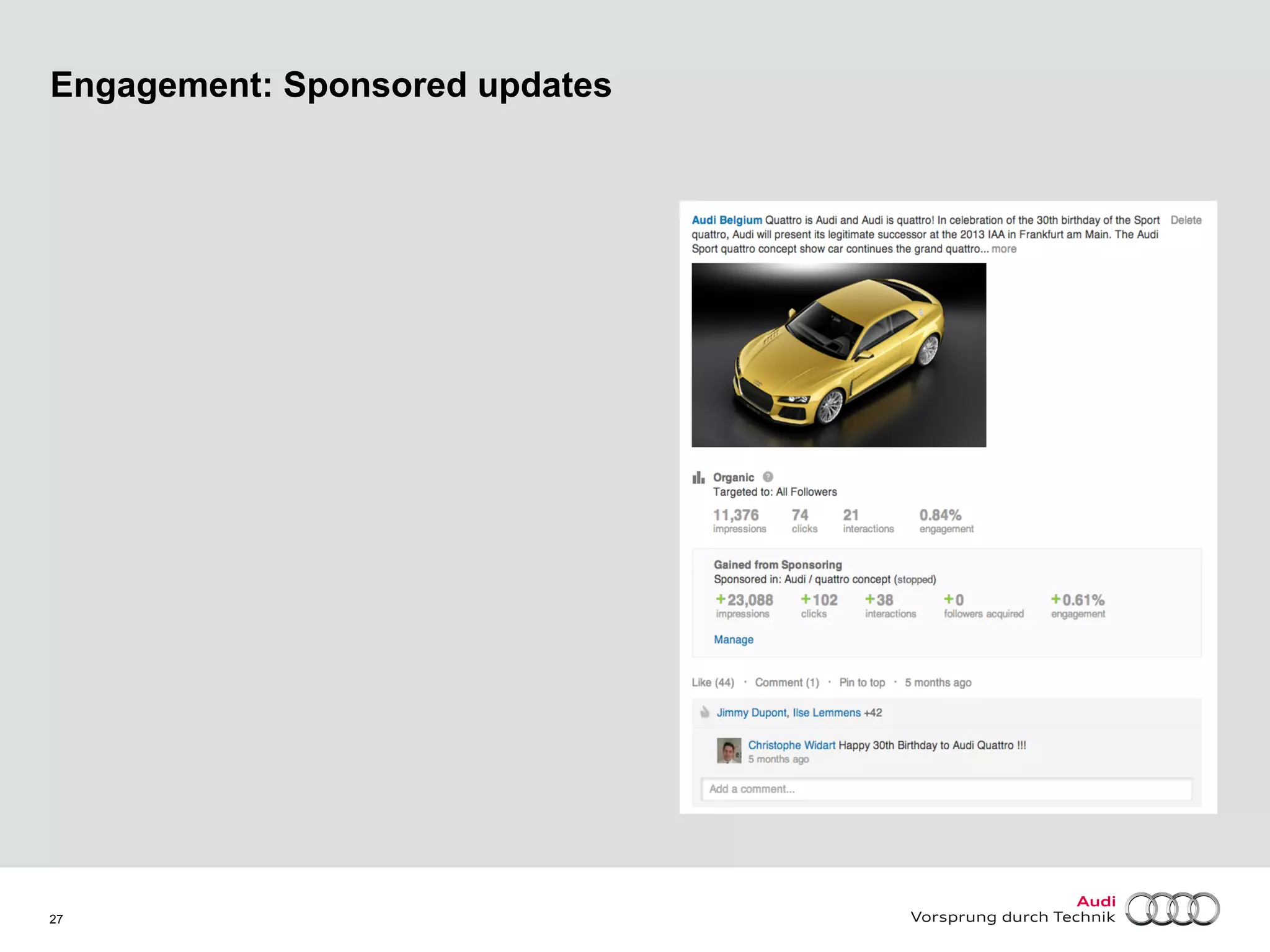 Engagement: Sponsored updates

27

 