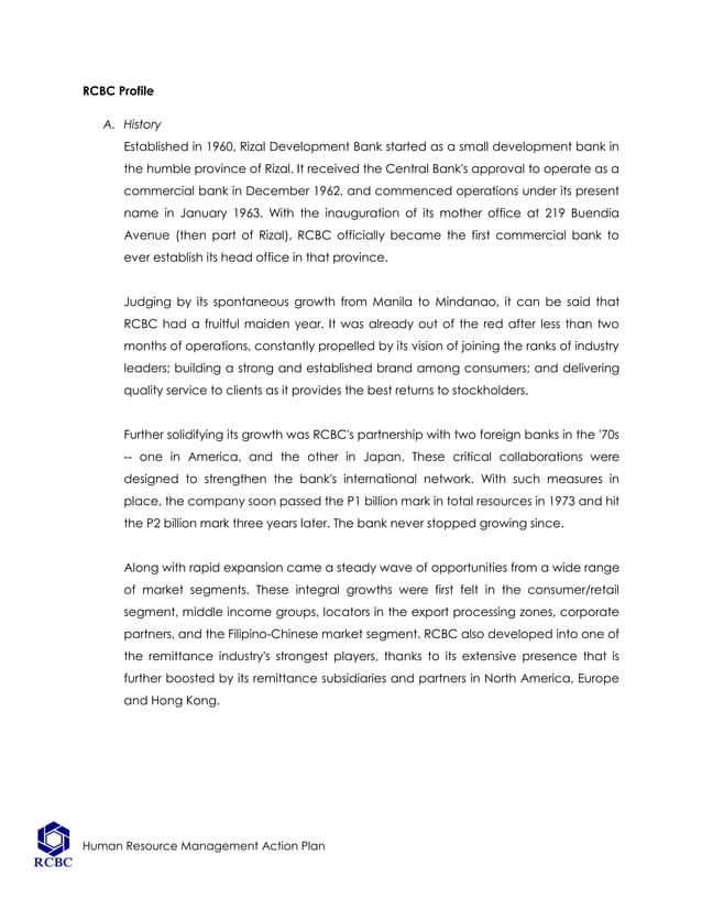 Human Resource Action Plan Rizal Commercial Banking Corporation 