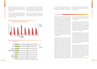 62 63
BALKANBAROMETER2015
PUBLICOPINIONSURVEY
In Croatia there are significantly more
people (21%) who bought some products
via Internet in the past 12 months than
in Albania (9%), Bosnia and Herzegovina
(12%), Kosovo* (12%) and Serbia (15%).
(see Figure 39).
Statistically, more skilled (educated) people
have greater chances of being employed
and of working in their own field (see Figure
39). The answers to the set of questions on
smart growth suggest that there is a broad-
ly based awareness of that fact. The data
on public spending and on the labour mar-
kets in the region do not indicate, however,
that there is significant increase in spend-
ing on education, both individually or by
the government. In the previous answers,
it came out clearly that access to education
is an important motive to support EU inte-
gration. So, clearly, there is scope to invest
in education directly and via active labour
market policies.
The other important issue in the labour
markets in the region is job security. From
the overwhelming preference for public over
private jobs, it is clear that security of em-
ployment is of paramount importance (see
Figure 33). This goes against the fact that
most jobs that have been and will be creat-
ed in the future will tend to be in the private
sector. However, the recent experience with
large job cuts precisely in the private sector
obviously make them less attractive. The
preference for private sector, expectedly,
fades away with age cohorts but even in
the youngest cohort (18-29) it stays at very
high 75%. This calls attention, among other
things, at the issue of where is the potential
for business and entrepreneurial spirit that
is much needed to push the region on the
growth pathway.
The responses indicate the existence of
market mismatches (there are skills not
demanded enough) and also the under-
standing for the need to acquire additional
skills and education (see Figure 35). That
suggests the need for active labour market
policies which are quite underdeveloped and
underfunded in the region.
The answers suggest that in a number of
economies, Albania and Kosovo* are excep-
tions, being connected and having luck are
considered important factors in getting a
job. This suggests the existence of institu-
tional, formal and informal, inertia in most
post-Yugoslav economies, while that seems
to exist to a smaller extent in Kosovo* and
Albania (see Figure 31).
We know from surveys conducted on small
and medium enterprises, which account to
more than 95 percent of all firms in the re-
gion, that they are not innovative and not
internationalised, which explains the low use
of internet and other resources in educa-
tion and work. This is also due to the fact
that these economies are quite closed in
terms of exports and production of tradable
goods, i.e. industrial products.
Education and Skills
Figure 38: What kind of television connection do you have at home?
	 (Those who have television at home)
Figure 39: Did you personally buy any products or services via the Internet in the last
	 12 months?
Majority of those who have Internet access
at home use ADSL for Internet connection
(39%), followed by cable connection (21%)
(see Figure 37).
The Former Yugoslav Republic of Macedonia
is the only place where more people use
cable (43%) than ADSL (24%) for Internet
connection at home.
In Croatia domination of ADSL connection
is present (59%), while in Kosovo* there is
the highest number of households who use
dial-up (15%) for Internet access at home.
Majority of those who have television at
home use cable TV (52%), while 34% use
antenna and 9% satellite TV (see Figure 38).
21
60 58
77
56
53 55 52
64
26
30
6
29
34
27
34
13
5
8
4
14 16 18
9
0
10
20
30
40
50
60
70
80
90
Croatia Serbia Bosnia and
Herzegovina
The Former
Yugoslav
Republic of
Macedonia
Kosovo* Albania Montenegro SEE
Cable TV
Antena
Satellite TV
91
88
85
85
81
80
79
85
9
12
12
15
17
19
21
15
3
2
1
1
0% 10% 20% 30% 40% 50% 60% 70% 80% 90% 100%
Albania
Bosnia and
Herzegovina
Kosovo*
Serbia
The Former Yugoslav
Republic of Macedonia
Montenegro
Croatia
SEE yes
no
DK/refuse
 