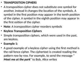 Transposition Cipher Example Simple RC CNS unit 2.pptx types of algorithms in cns | PPTX