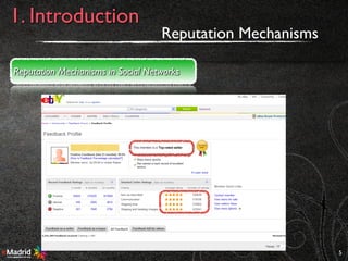 objective:
how:
examples:
5
1. Introduction
Reputation Mechanisms in Social Networks
Reputation Mechanisms
 