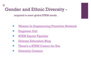 Gender and Ethnic Diversity -   required to meet global STEM needs. Women In Engineering Proactive Network Engineer Girl STEM Equity Pipeline Diverse Education Blog There's a STEM Career for You Diversity Careers 