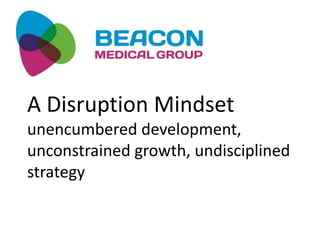 A Disruption Mindset
unencumbered development,
unconstrained growth, undisciplined
strategy
 