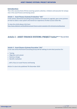 Asset Finance Systems: Project Initiation "101"