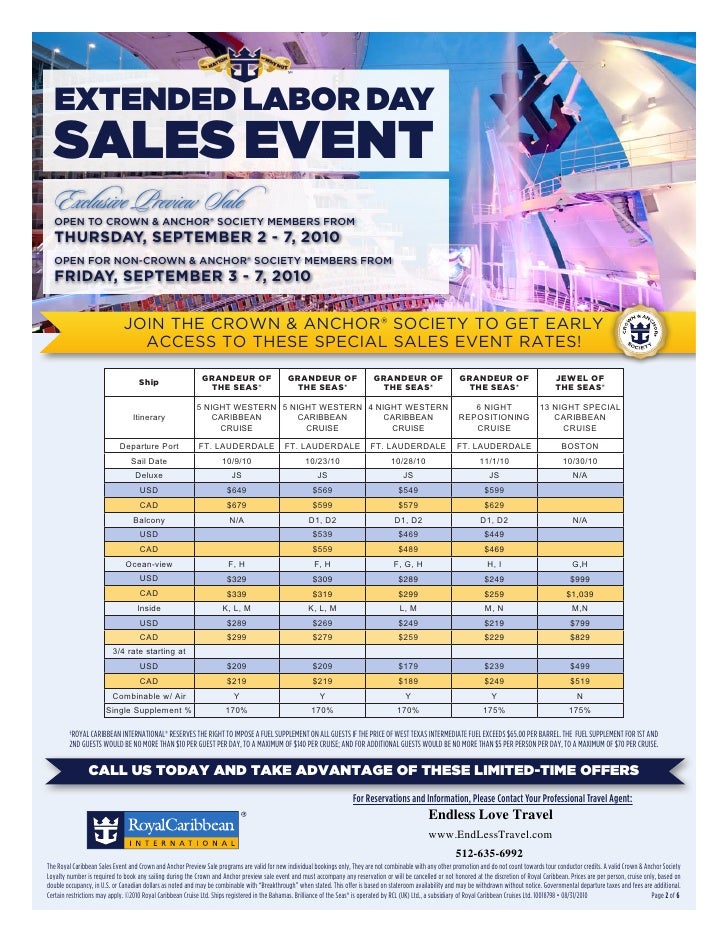 Royal Caribbean Cruise labor day sales event