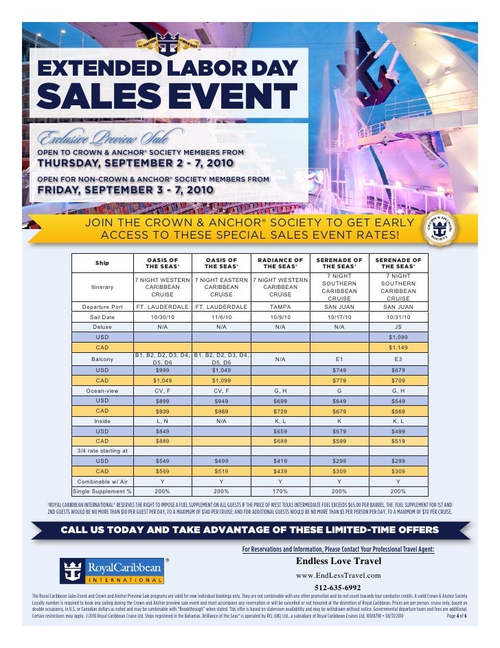Royal Caribbean Cruise labor day sales event